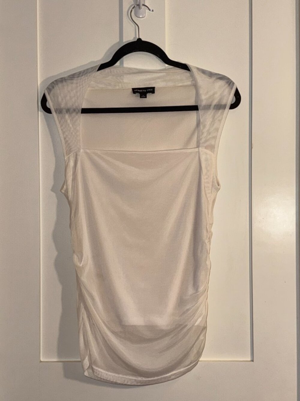 Kenneth Cole Ruched Square Neck Mesh Top - Picture 3 of 8